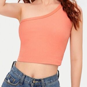 NEW ONE SHOULDER PINK CROP TANK TOP  - S